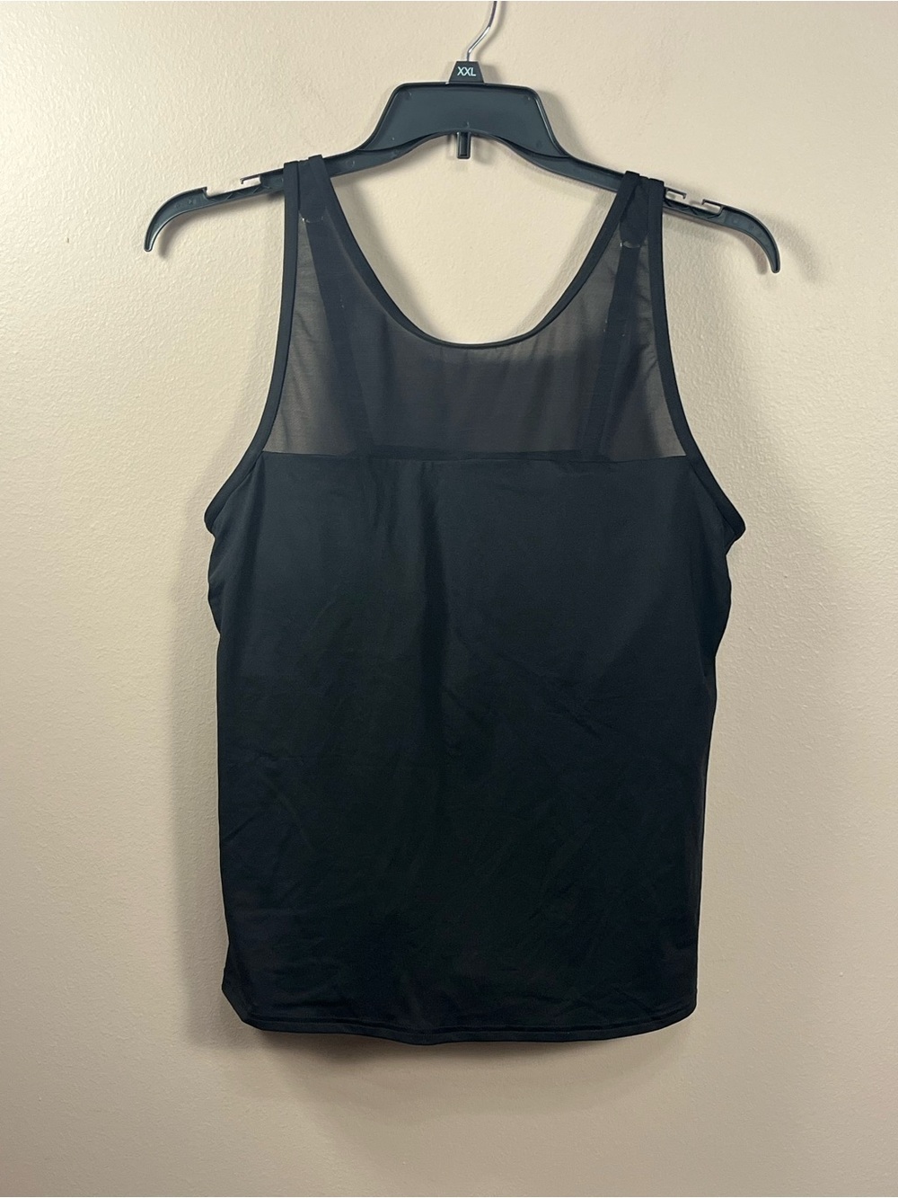 Lands' End Black Tankini Top with Sheer Mesh Yoke